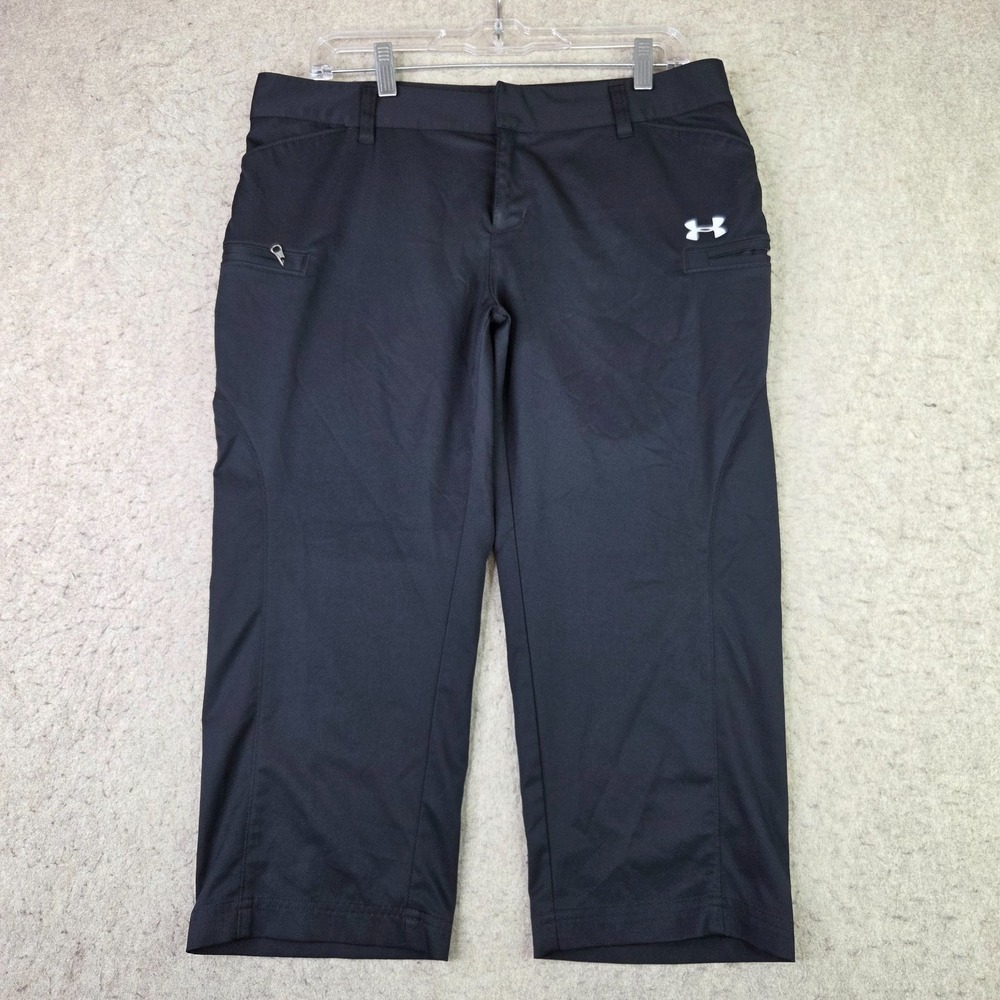 Under Armour Cropped Pants Womens L Black Performance Pockets Active